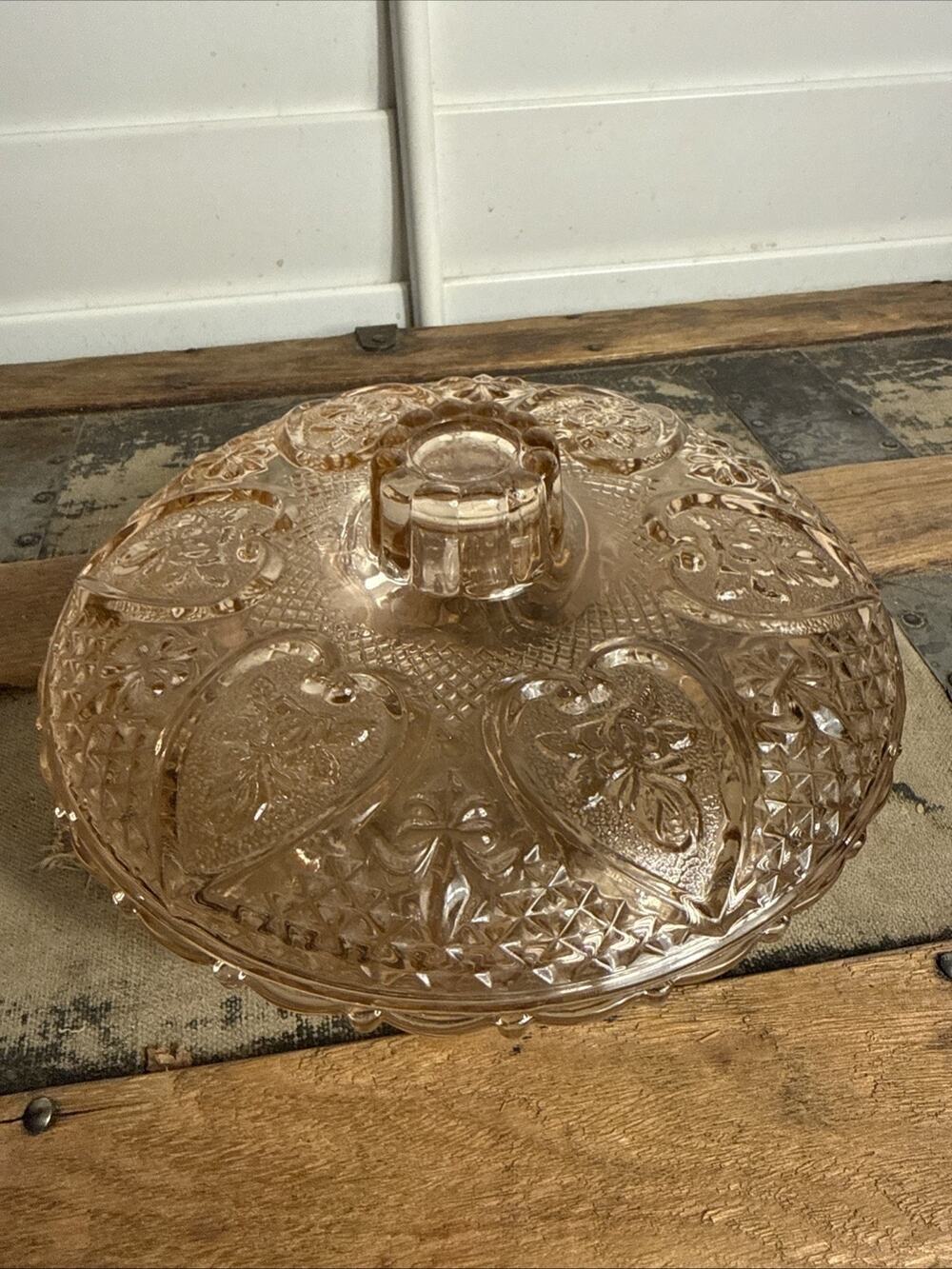 Vintage Bowl Pink Depression Glass Candy Trinket Dish Lid KIG Malaysia Vanity